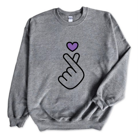 K-Pop Purple Heart Hand Snap Crewneck Sweatshirt