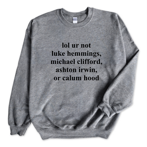 lol ur not luke hemmings, michael clifford, ashton irwin, or calum hood Crewneck Sweatshirt