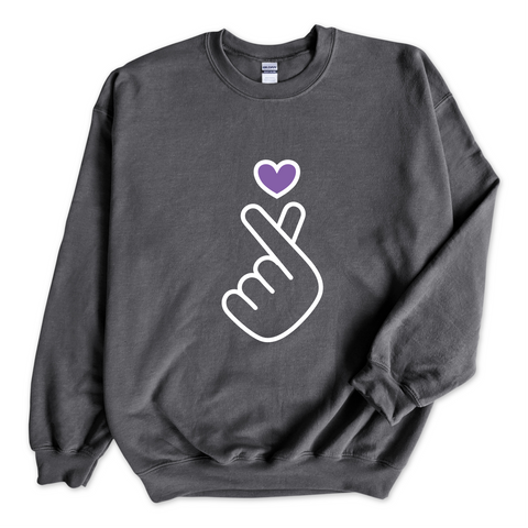 K-Pop Purple Heart Hand Snap Crewneck Sweatshirt