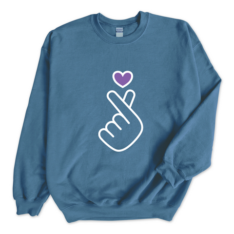 K-Pop Purple Heart Hand Snap Crewneck Sweatshirt