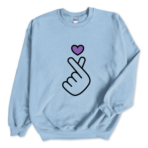 K-Pop Purple Heart Hand Snap Crewneck Sweatshirt