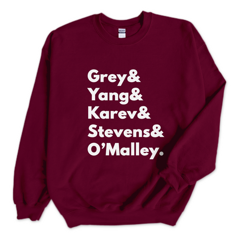 Grey's Anatomy // Grey, Yang, Karev, Stevens, & O'Malley Crewneck Sweatshirt