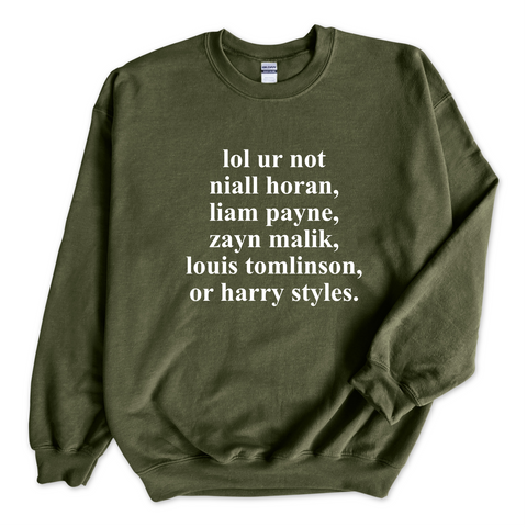 lol ur not harry styles, niall horan, liam payne, or louis tomlinson Crewneck Sweatshirt