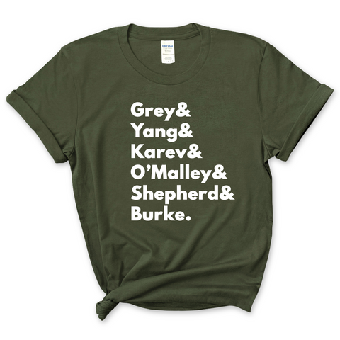 Grey's Anatomy // Grey, Yang, Karev, Stevens, O'Malley, Shepherd, & Burke T-Shirt