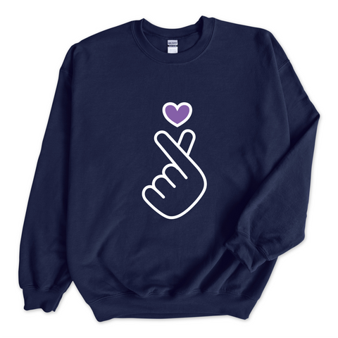 K-Pop Purple Heart Hand Snap Crewneck Sweatshirt