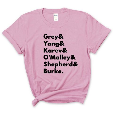 Grey's Anatomy // Grey, Yang, Karev, Stevens, O'Malley, Shepherd, & Burke T-Shirt