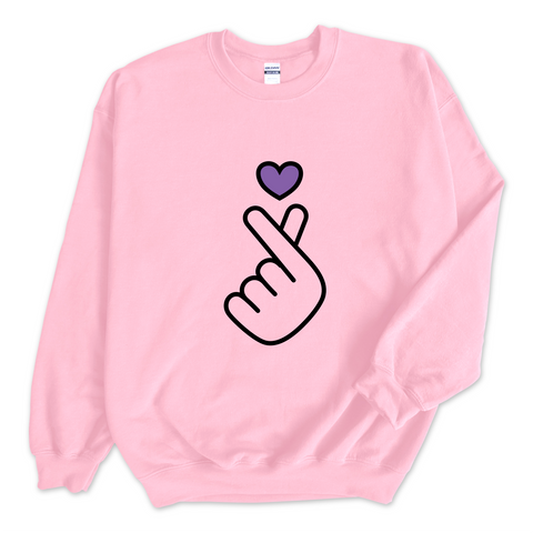 K-Pop Purple Heart Hand Snap Crewneck Sweatshirt