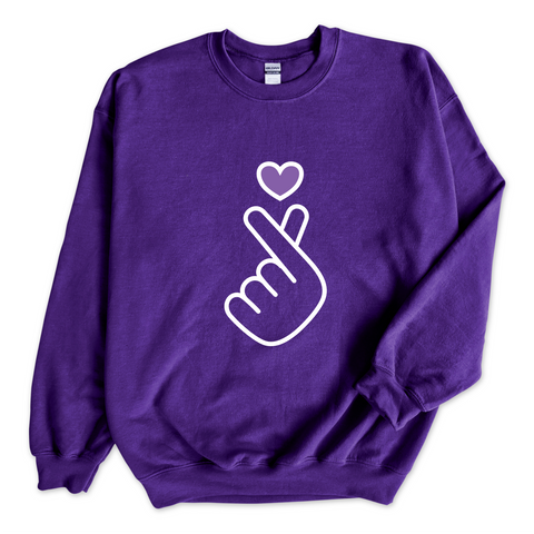 K-Pop Purple Heart Hand Snap Crewneck Sweatshirt