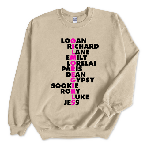 Gilmore Girls // Logan, Richard, Lane, Emily, Lorelai, Paris, Dean, Gypsy, Sookie, Rory, & Jess Crewneck Sweatshirt