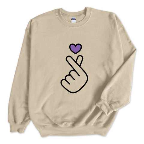 K-Pop Purple Heart Hand Snap Crewneck Sweatshirt