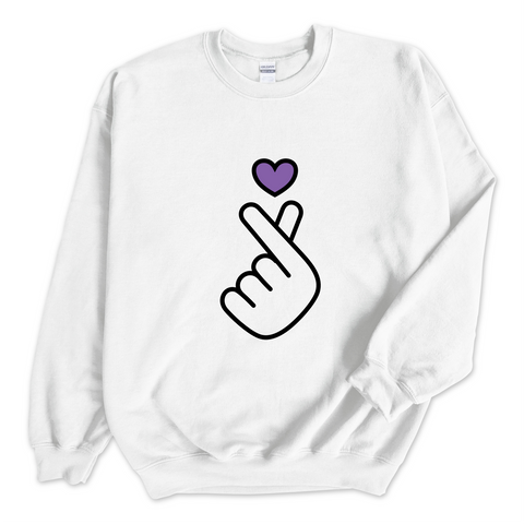 K-Pop Purple Heart Hand Snap Crewneck Sweatshirt