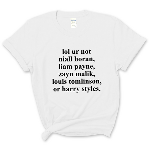 lol ur not niall horan, liam payne, zayn malik, louis tomlinson, or harry styles T-Shirt