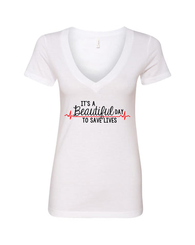 Grey's Anatomy "It's a Beautiful Day to Save Lives" V-Neck T-Shirt