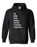 BTS Members Names "V, RM, Jin, Suga, Jimin, J-Hope, & Jungkook." Hoodie Sweatshirt