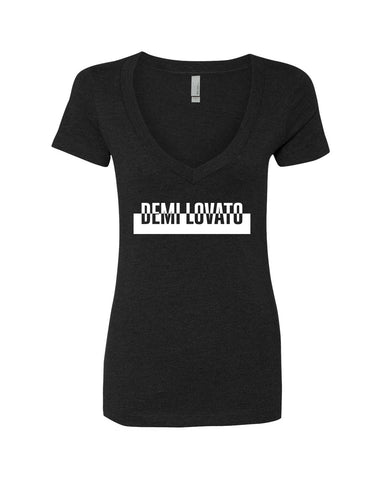 Demi Lovato "Spotify / Cut Out Box Logo" V-Neck T-Shirt