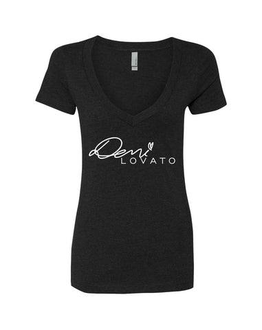 Demi Lovato "Autograph Logo" V-Neck T-Shirt