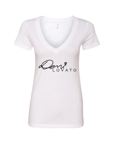 Demi Lovato "Autograph Logo" V-Neck T-Shirt