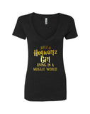 Harry Potter "Just a Hogwartz Girl Living in a Muggle World" V-Neck T-Shirt