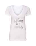 Harry Potter "Just a Hogwartz Girl Living in a Muggle World" V-Neck T-Shirt