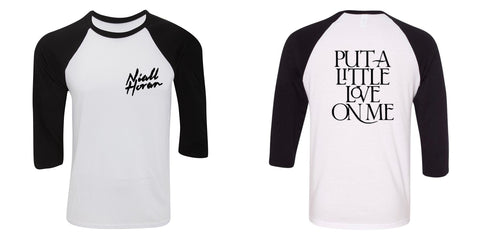 Niall Horan "Niall Horan New Logo / Put a Little Love on Me BACK" Baseball Tee