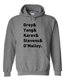 Grey's Anatomy TV Intern Names "Grey, Yang, Karev, Stevens, & O'Malley." Hoodie Sweatshirt