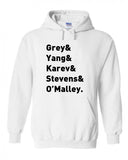 Grey's Anatomy TV Intern Names "Grey, Yang, Karev, Stevens, & O'Malley." Hoodie Sweatshirt