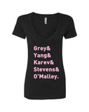 Grey's Anatomy TV Intern Names "Grey, Yang, Karev, Stevens, & O'Malley." V-Neck T-Shirt