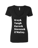 Grey's Anatomy TV Intern Names "Grey, Yang, Karev, Stevens, & O'Malley." V-Neck T-Shirt