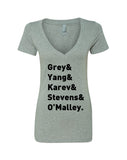 Grey's Anatomy TV Intern Names "Grey, Yang, Karev, Stevens, & O'Malley." V-Neck T-Shirt