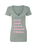 Grey's Anatomy TV Intern Names "Grey, Yang, Karev, Stevens, & O'Malley." V-Neck T-Shirt