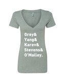 Grey's Anatomy TV Intern Names "Grey, Yang, Karev, Stevens, & O'Malley." V-Neck T-Shirt