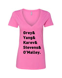 Grey's Anatomy TV Intern Names "Grey, Yang, Karev, Stevens, & O'Malley." V-Neck T-Shirt