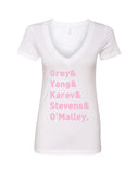 Grey's Anatomy TV Intern Names "Grey, Yang, Karev, Stevens, & O'Malley." V-Neck T-Shirt