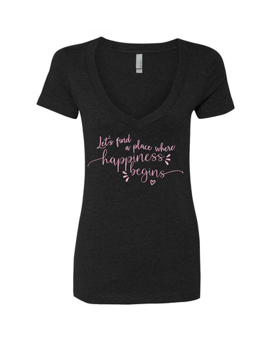 Jonas Brothers "Let's find a place where Happiness Begins" V-Neck T-Shirt