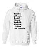 Jersey Shore Cast Names "Snooki & JWoww & Deena & Vinny & Pauly D & Ronnie & Sammi & The Situation." Hoodie Sweatshirt