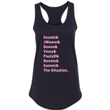 Jersey Shore Cast Names "Snooki & JWoww & Deena & Vinny & Pauly D & Ronnie & Sammi & The Situation." Racerback Tank Top