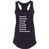 Jersey Shore Cast Names "Snooki & JWoww & Deena & Vinny & Pauly D & Ronnie & Sammi & The Situation." Racerback Tank Top