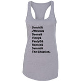 Jersey Shore Cast Names "Snooki & JWoww & Deena & Vinny & Pauly D & Ronnie & Sammi & The Situation." Racerback Tank Top