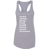 Jersey Shore Cast Names "Snooki & JWoww & Deena & Vinny & Pauly D & Ronnie & Sammi & The Situation." Racerback Tank Top