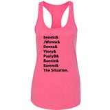 Jersey Shore Cast Names "Snooki & JWoww & Deena & Vinny & Pauly D & Ronnie & Sammi & The Situation." Racerback Tank Top