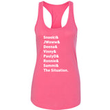 Jersey Shore Cast Names "Snooki & JWoww & Deena & Vinny & Pauly D & Ronnie & Sammi & The Situation." Racerback Tank Top