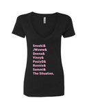 Jersey Shore Cast Names "Snooki & JWoww & Deena & Vinny & Pauly D & Ronnie & Sammi & The Situation." V-Neck T-Shirt