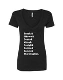 Jersey Shore Cast Names "Snooki & JWoww & Deena & Vinny & Pauly D & Ronnie & Sammi & The Situation." V-Neck T-Shirt