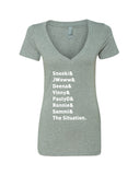 Jersey Shore Cast Names "Snooki & JWoww & Deena & Vinny & Pauly D & Ronnie & Sammi & The Situation." V-Neck T-Shirt