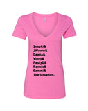 Jersey Shore Cast Names "Snooki & JWoww & Deena & Vinny & Pauly D & Ronnie & Sammi & The Situation." V-Neck T-Shirt