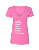 Jersey Shore Cast Names "Snooki & JWoww & Deena & Vinny & Pauly D & Ronnie & Sammi & The Situation." V-Neck T-Shirt