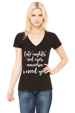 Zayn Malik "Drunk - Late nights, red eyes, amnesia, I need you" V-Neck T-Shirt