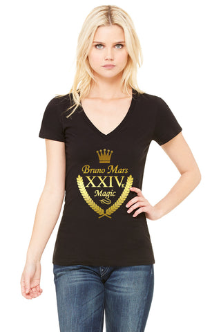 Bruno Mars "XXIVk 24k Magic Album Shield" V-Neck T-Shirt