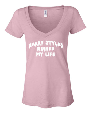 "Harry Styles Ruined My Life" Women's V-Neck T-Shirt