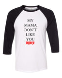 Justin Bieber "My Mama Don't Like You / Bieber / Purpose Tour" Black & White Baseball Tee